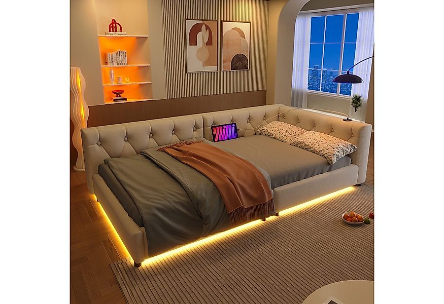 Flieks Polsterbett, LED Daybett Schlafsofa Einzelbett Tagesbett 90x200cm mi günstig online kaufen