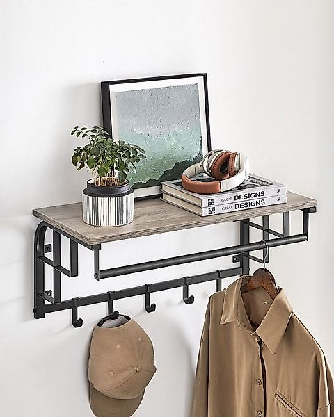 VASAGLE Wandgarderobe, Wandregal mit Haken, Länge 66 - 80 cm günstig online kaufen