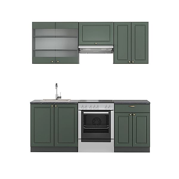 Vicco Fame-Line Küchenzeile Grün-Gold Landhaus/Anthrazit 200 cm AP Anthrazi günstig online kaufen