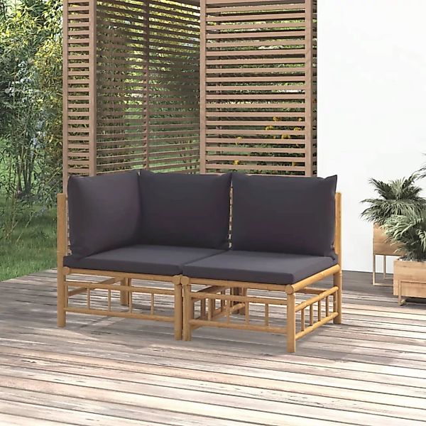 Vidaxl 2-tlg. Garten-lounge-set Mit Dunkelgrauen Kissen Bambus günstig online kaufen