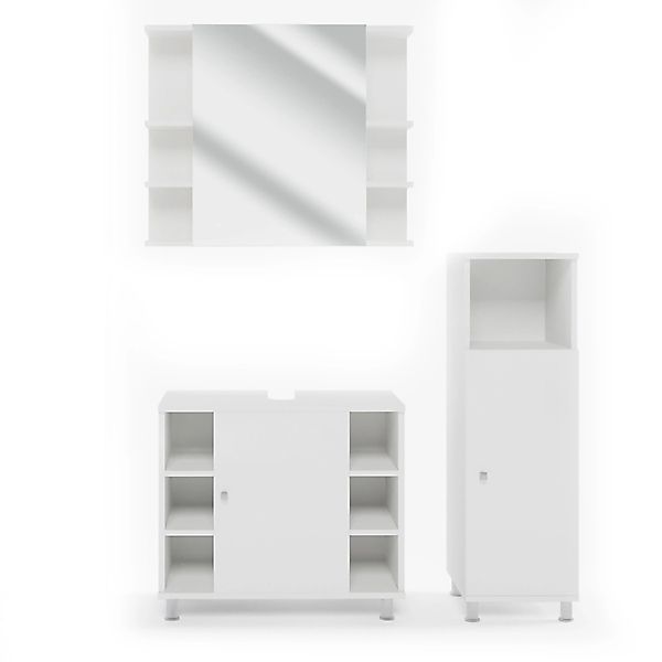 Vicco Badmöbel-Set Fynn Weiß 3 Teile mit Midischrank günstig online kaufen