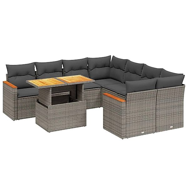 vidaXL 9-Tlg Garten-Sofagarnitur mit Kissen Grau Poly Rattan 3273006 günstig online kaufen