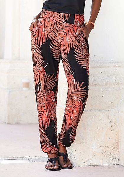 LASCANA Strandhose mit Palmenblätterdruck und Taschen, günstig online kaufen