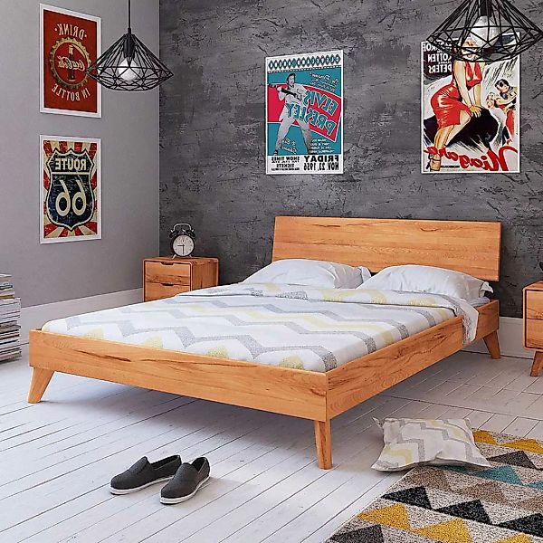 Niedriges Bett aus Kernbuche Massivholz geölt günstig online kaufen