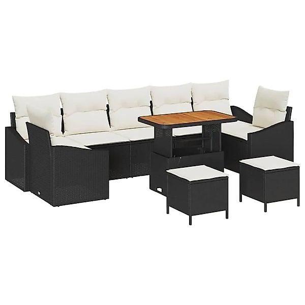 vidaXL Gartensofa-Set mit Kissen 10 Stk Schwarz Poly Rattan 3364590 günstig online kaufen