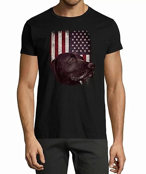 MyDesign24 T-Shirt Herren Hunde Print Shirt - Schwarzer Labrador vor USA Fl günstig online kaufen