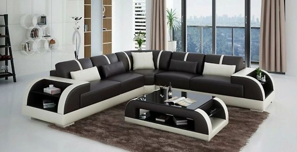 JVmoebel Ecksofa Ledersofa Designersofa Design Braun Weiß Ecksofa Sofa Couc günstig online kaufen