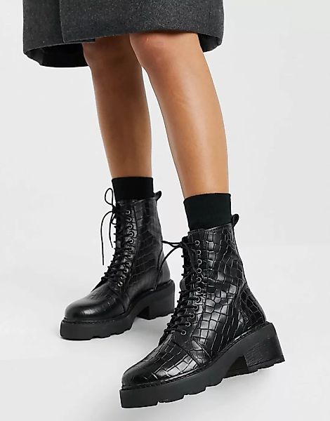 Schuh – Arvid – Ankle-Boots zum Schnüren mit mittelhohem Absatz aus schwarz günstig online kaufen