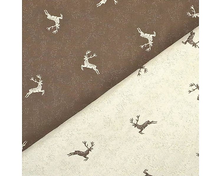Stofferia Stoff Dekostoff Jacquard Weihnachten Hirsch Taupe, Breite 140 cm, günstig online kaufen