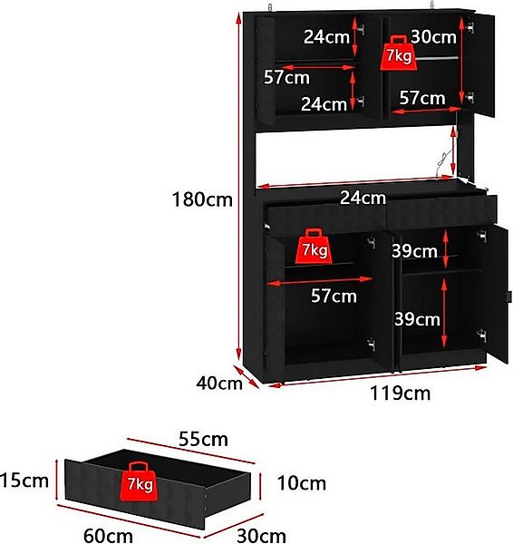 FUFU&GAGA Buffet Küchenschrank mit 4 Türen und 4 Schubladen B 160cm,H 190 c günstig online kaufen