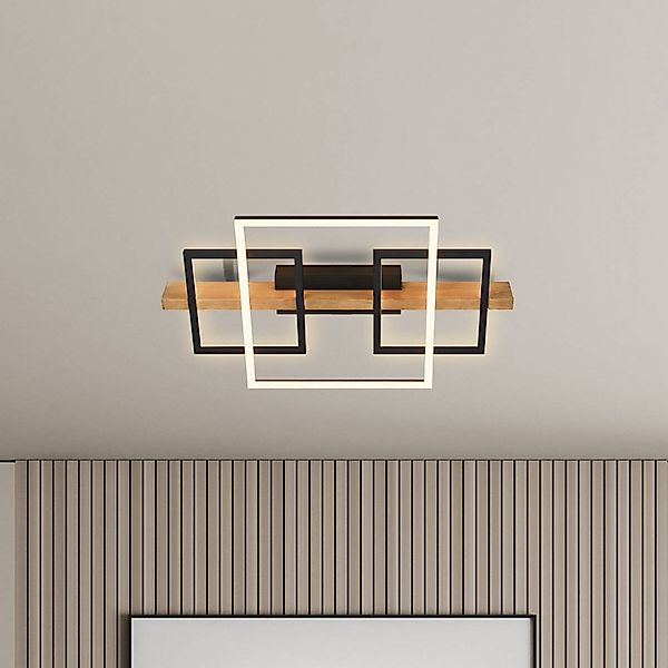 LED-Deckenleuchte Cadre, 3000K, 55cm, schwarz, Holz günstig online kaufen