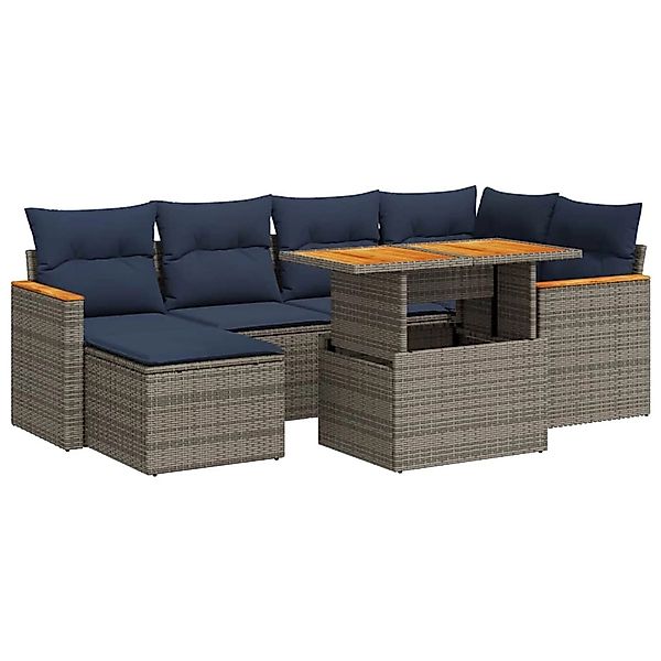 vidaXL 7-Tlg Garten-Sofagarnitur mit Kissen Grau Poly Rattan 3327512 günstig online kaufen