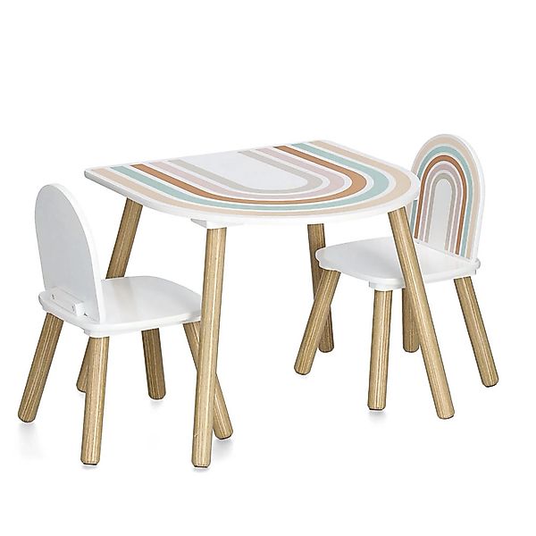 Zeller Kinder-Sitzgarnitur Rainbow MDF/Kiefer 3-teilig Weiß Bunt-Gestreift günstig online kaufen