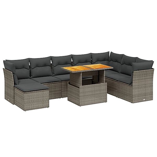 vidaXL 9-Tlg Garten-Sofagarnitur mit Kissen Grau Poly Rattan 3270976 günstig online kaufen