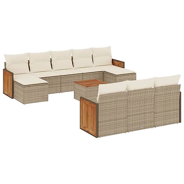 vidaXL 11-Tlg Garten-Sofagarnitur mit Kissen Beige Poly Rattan 3228102 günstig online kaufen