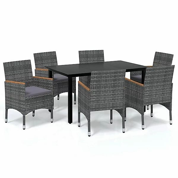 vidaXL 7-tlg Garten-Essgruppe mit Kissen Poly Rattan Grau Modell 5 günstig online kaufen