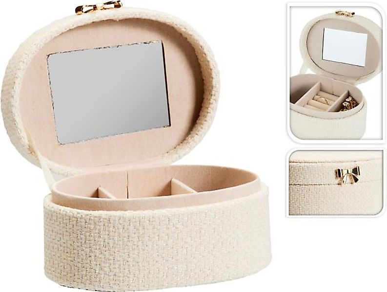 Aufbewahrungsbox SCHMUCK-Dose mit Spiegel 1 Stück rund ca. 12x10 cm Weiß, B günstig online kaufen