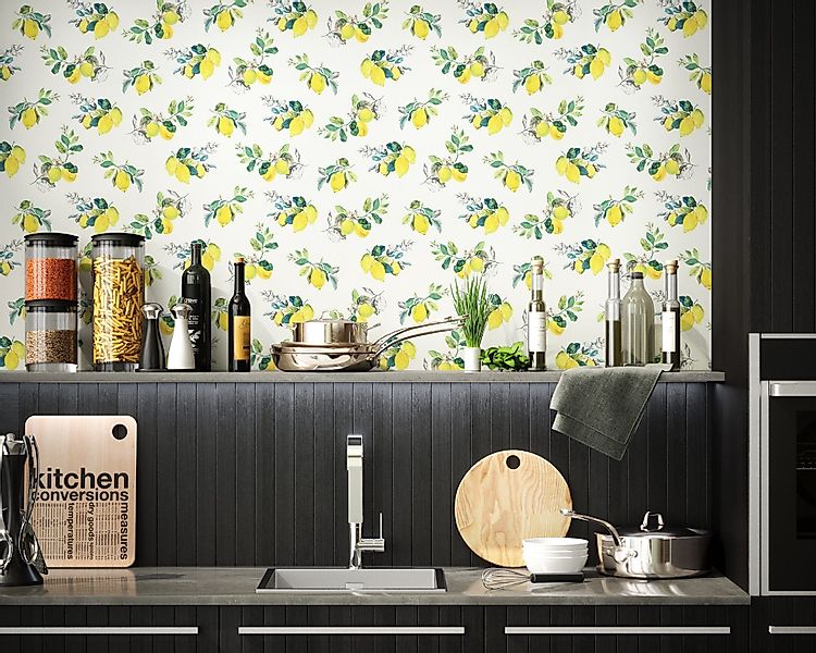 Newroom Vliestapete, Weiß Tapete Landhaus Zitronen günstig online kaufen
