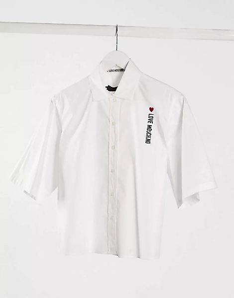 Love Moschino – Klassisches, kurzes Hemd in Weiß mit seitlichem Logo günstig online kaufen