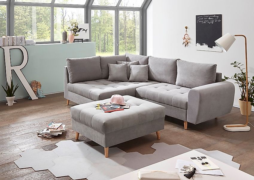 ED EXCITING DESIGN Ecksofa "Alice L-Form", (Set), mit Hocker & 3 Zierkissen günstig online kaufen