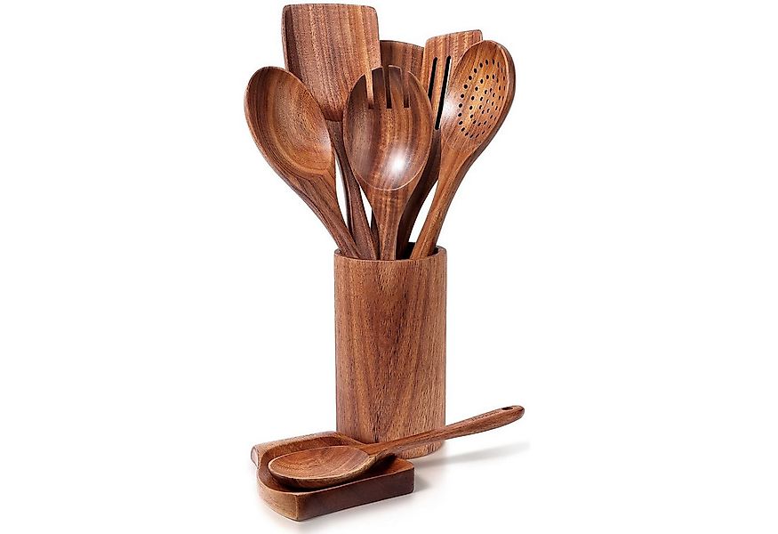 SURFOU Kochbesteckhalter Acacia Holz Küchenhelfer Set, 9 teilig inkl. Aufbe günstig online kaufen