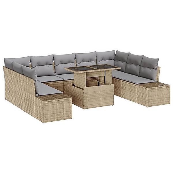 vidaXL Loungesofa Garten-Sofa-Set mit 10 Teilen und Kissen Beige aus Poly R günstig online kaufen