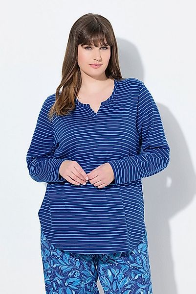 Ulla Popken Pyjama Pyjama-Longshirt Ringel Tunika-Ausschnitt Langarm günstig online kaufen
