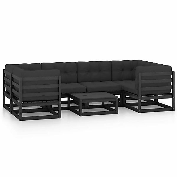 7-tlg. Garten-lounge-set Mit Kissen Schwarz Massivholz Kiefer günstig online kaufen