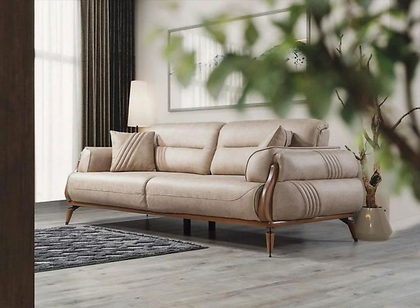 JVmoebel Sofa Beige Sofa Dreisitzer Luxus Designer Wohnzimmer Polstersofas günstig online kaufen