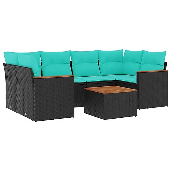 vidaXL 7-Tlg Gartensofa-Set mit Kissen Schwarz Polyrattan 3225798 günstig online kaufen