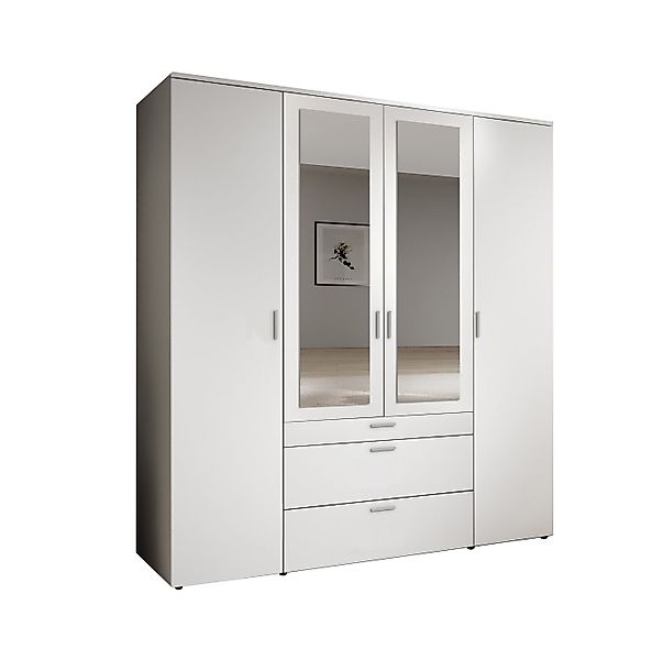 PREISBRECHER Drehtürenschrank Vesala 4 Türen, 3 Schübe, Weiß / Spiegel - 18 günstig online kaufen