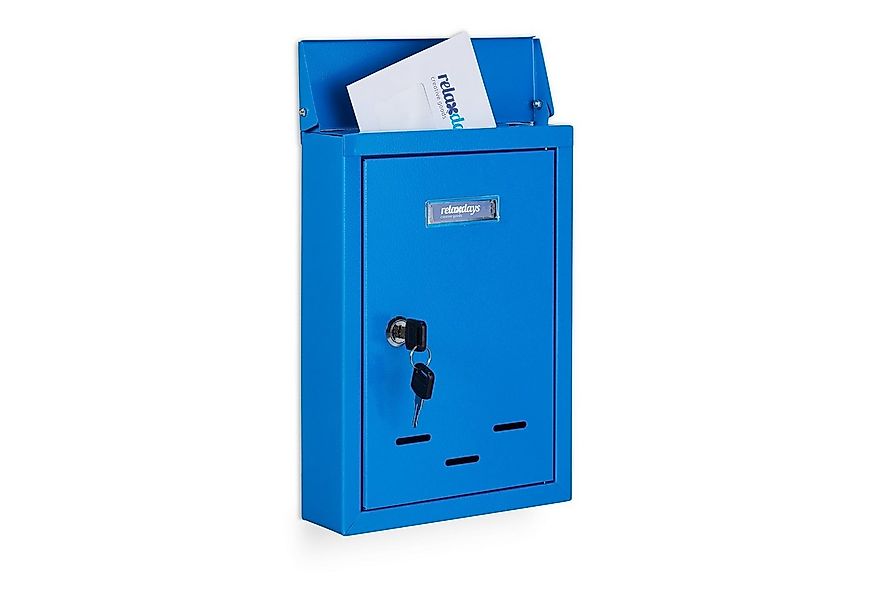 relaxdays Briefkasten mit Namensschild, blau günstig online kaufen