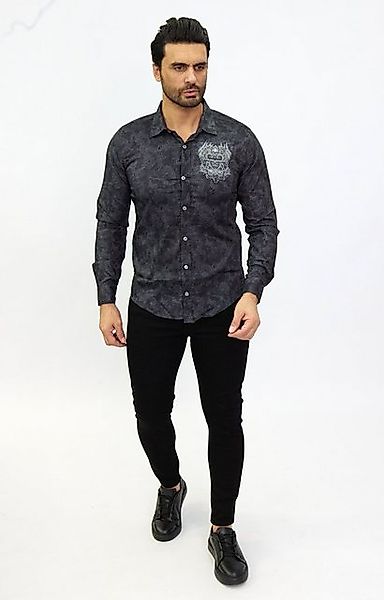 TRUENO Langarmhemd Herren Langarm mit Totenkopf Strassveredelung Schwarz 51 günstig online kaufen