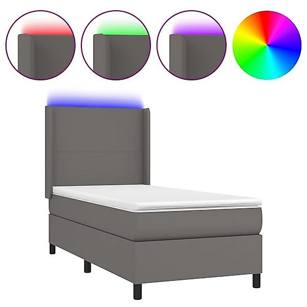 vidaXL Boxspringbett, Boxbett mit Matratze & LED Grau 90x200 cm Kunstleder günstig online kaufen