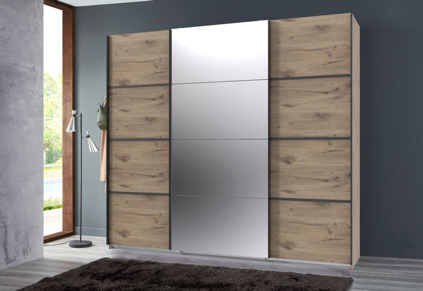 Wimex Schwebetürenschrank "Jork Kleiderschrank mit Spiegel, schwarze Metall günstig online kaufen