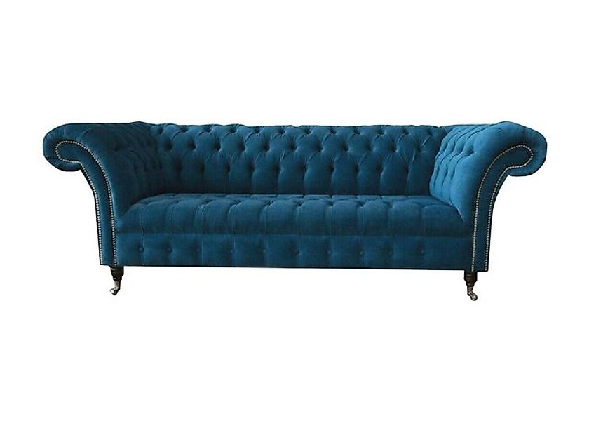 JVmoebel Chesterfield-Sofa Couch Sitz Polster 3 Sitzer Blau Stoff Garnitur günstig online kaufen