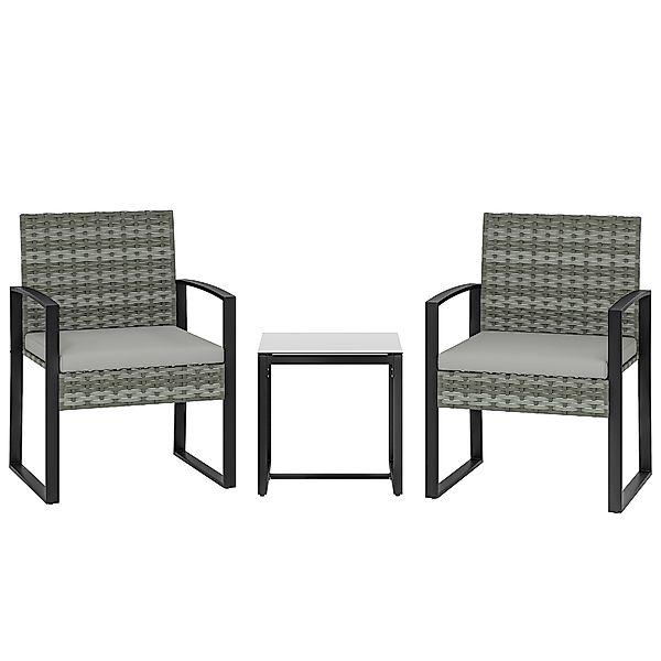 Outsunny Rattan Bistroset, 3 teiliges Gartenmöbel-Set mit 2 Gartenstühlen, günstig online kaufen