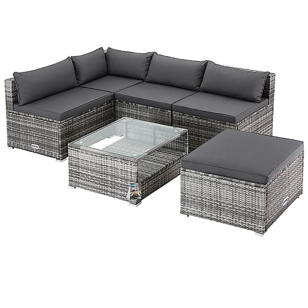 Polyrattan Ecklounge Grau/Anthrazit dicke Rückenpolster günstig online kaufen