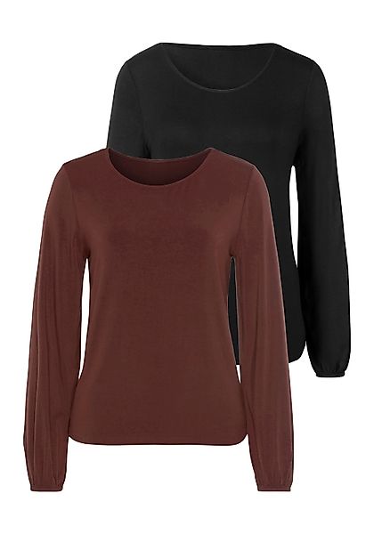 LASCANA Langarmshirt "mit weiten Ärmeln", (2er-Pack), aus weichem Viskose-S günstig online kaufen