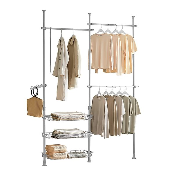 SoBuy Regalsystem mit 3 Kleiderstangen und 3 Körben Garderoben System FRG34 günstig online kaufen