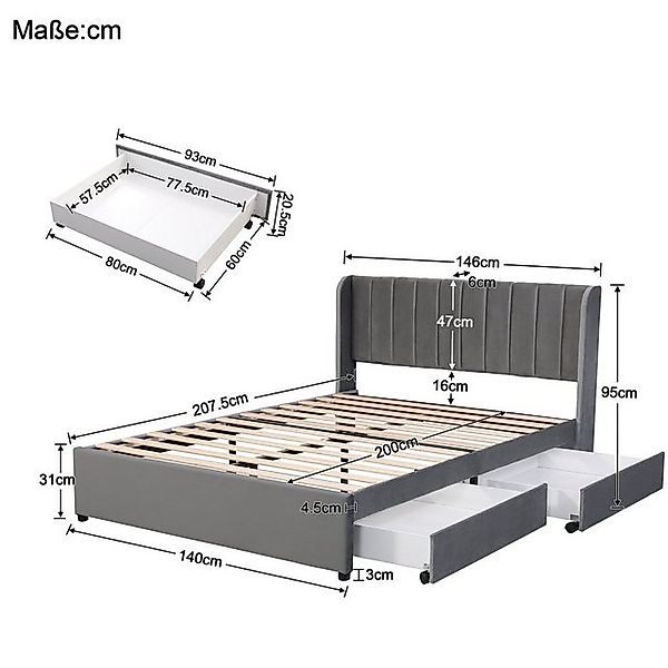 HAUSS SPOLE Polsterbett 140 x 200 cm Samt Mit Lattenrost Rückenlehne 2 Schu günstig online kaufen