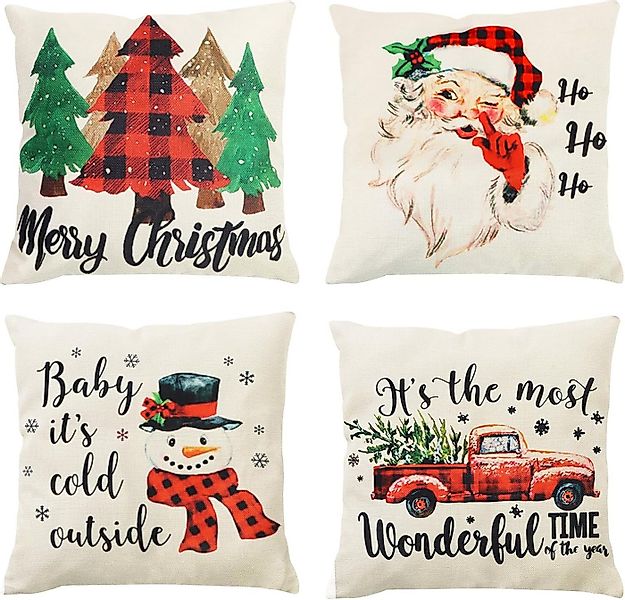 Coonoor Kissenbezüge Weihnachten Leinen Kissenbezüge 4 Stück,45x45cm Zierki günstig online kaufen