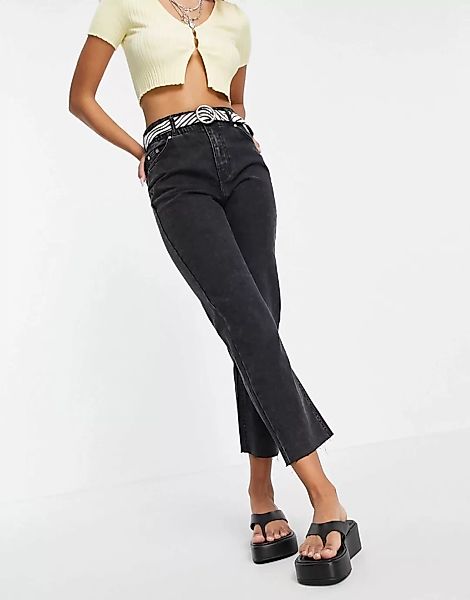 Bershka – Jeans aus Bio-Baumwolle mit elastischem Bund und unversäubertem S günstig online kaufen