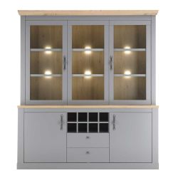 Landhausstil Buffet in Lichtgrau und Eichefarben Glastüren günstig online kaufen