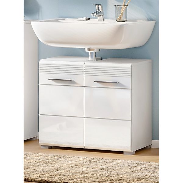 Inn.Furn Waschbeckenunterschrank Weiß Hochglanz 60 cm 2 Fächer Leon günstig online kaufen