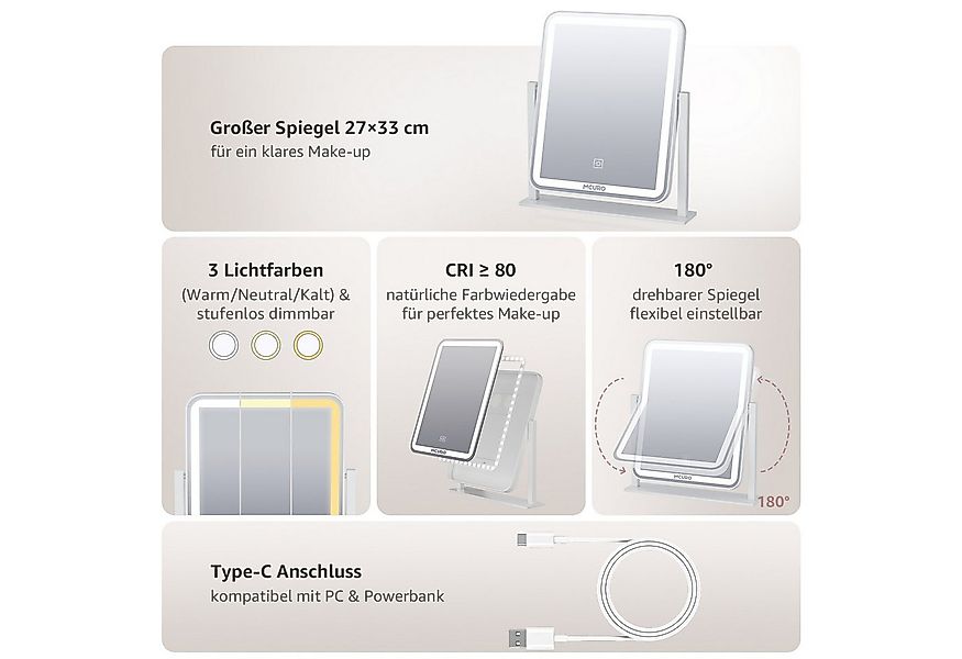 MCURO Kosmetikspiegel LED Schminkspiegel mit Beleuchtung,1/10 Vergrößerung günstig online kaufen