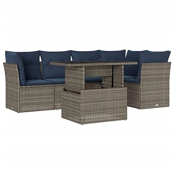 vidaXL 6-Tlg Gartensofa-Set mit Kissen Grau Polyrattan 3266571 günstig online kaufen