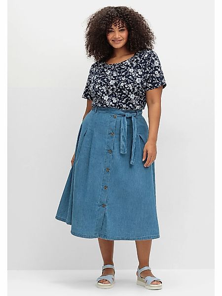 Sheego Jeansrock "Große Größen", in A-Linie, mit Bindegürtel günstig online kaufen