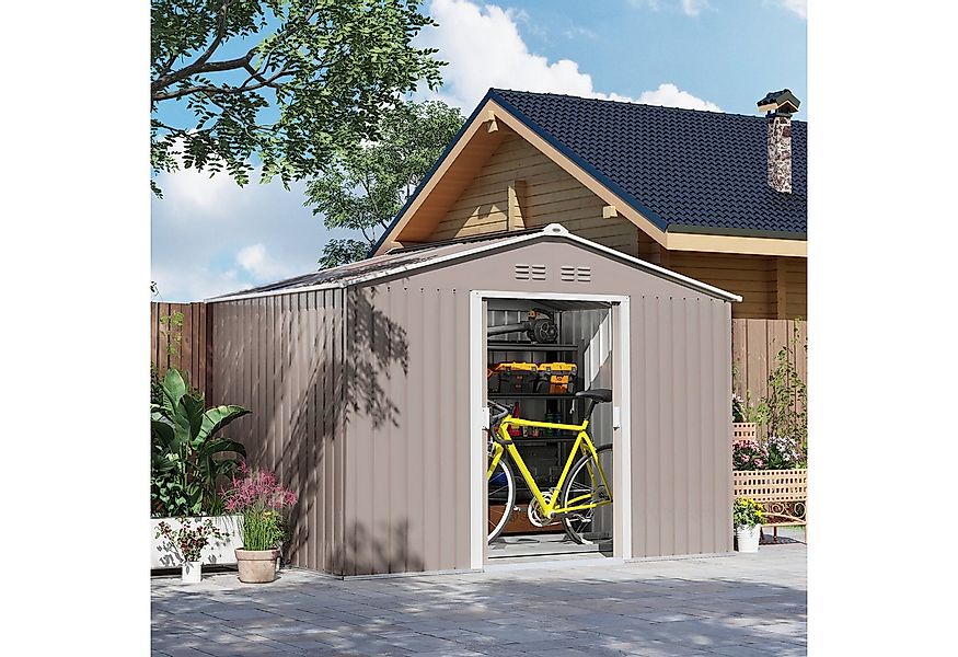 Outsunny Gerätehaus 4,9m² mit Satteldach, Fundament, Abschließbarer Schiebe günstig online kaufen
