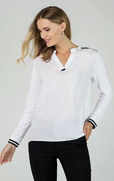 Passioni Tunika Weißes Sommershirt mit schwarzen Details und V-Ausschnitt K günstig online kaufen